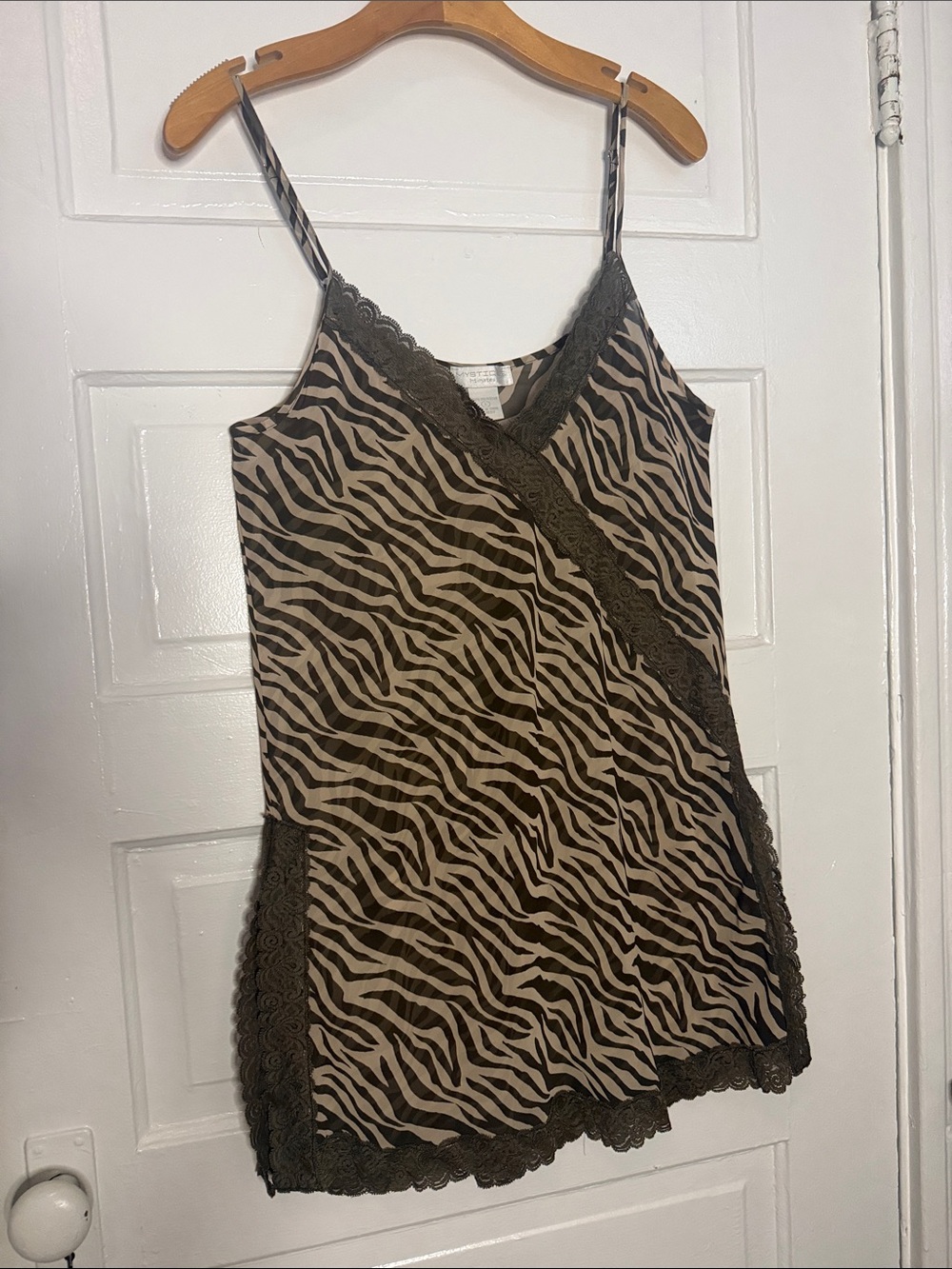 Zebra Print Lace Trim Cami Tank - Black & Beige